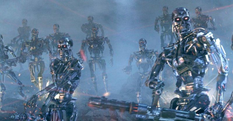 Scene of terminators sent by Skynet